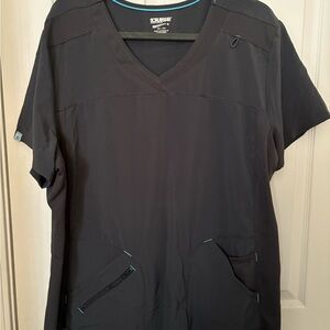 Scrubstar Black Scrub Top with Blue Trim